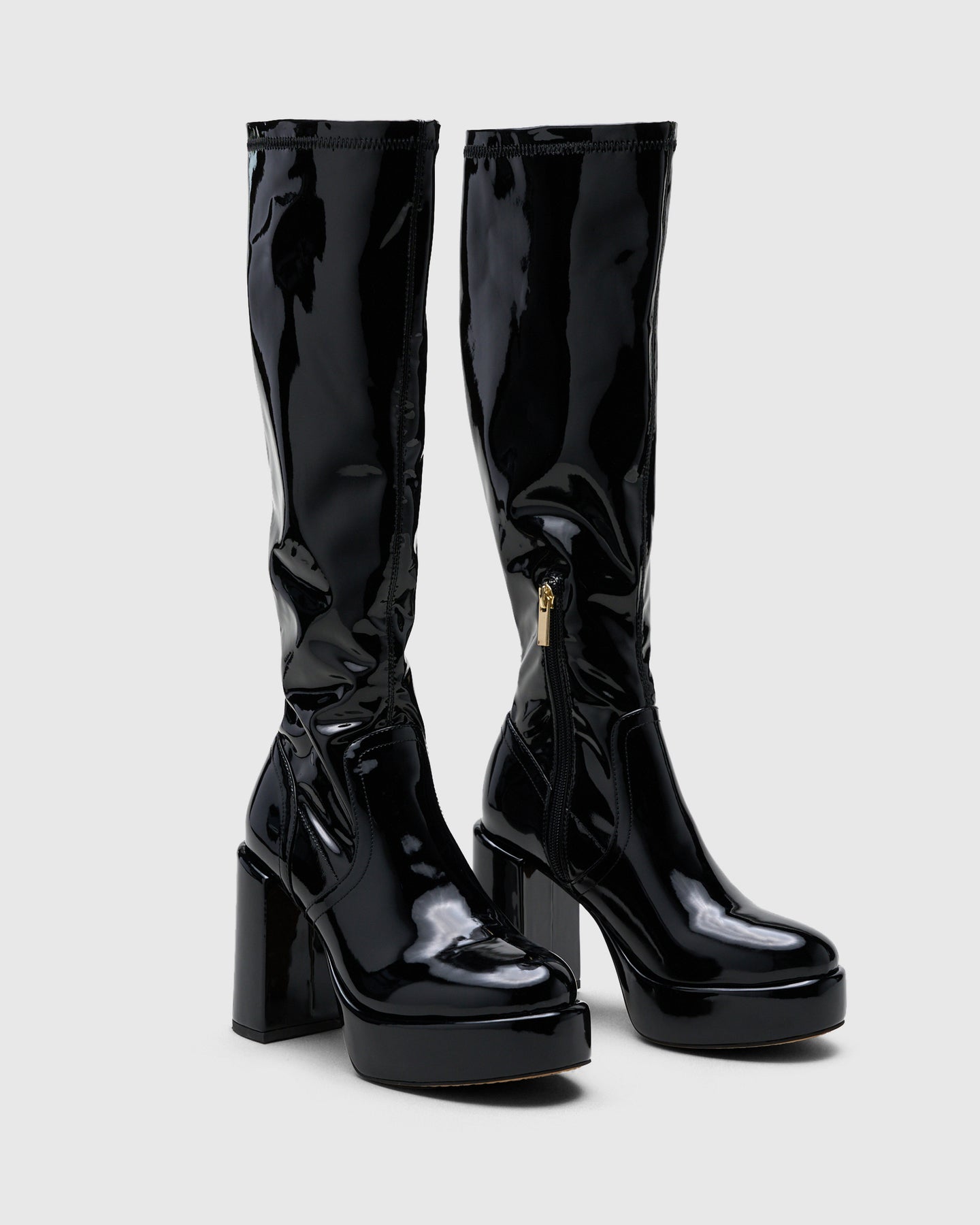 Knee high black cheap patent boots
