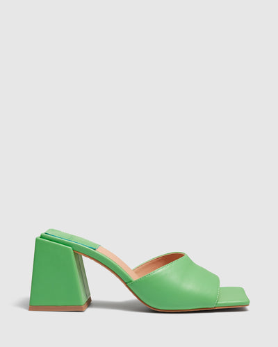 Trix Heels in Lime by cherrichella | Block Heel Mule Sandals